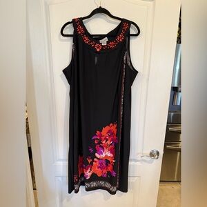 Catherines women’s black floral sleeveless beaded a-line shift dress plus sz 3x
